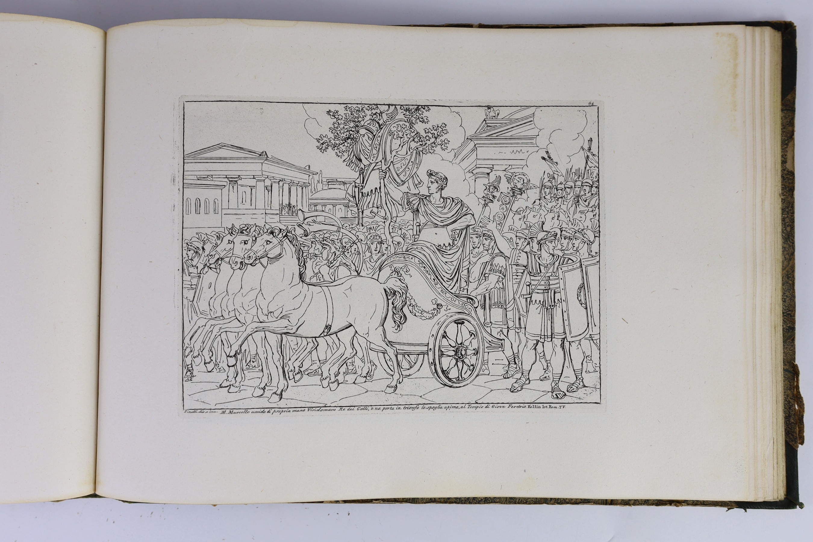 Pinelli, Bartolomeo (engraver) - Raccolta…Istoria Romano, text by Fulvia Bertocchi, oblong 4to, half calf with marbled boards, with 100 plates, Vincenzo Poggioli, Rome, 1821